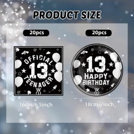 Suministros para fiesta de cumpleaños número 13, vajilla desechable, diseño de color negro, juego de servilletas para niños, adolescentes