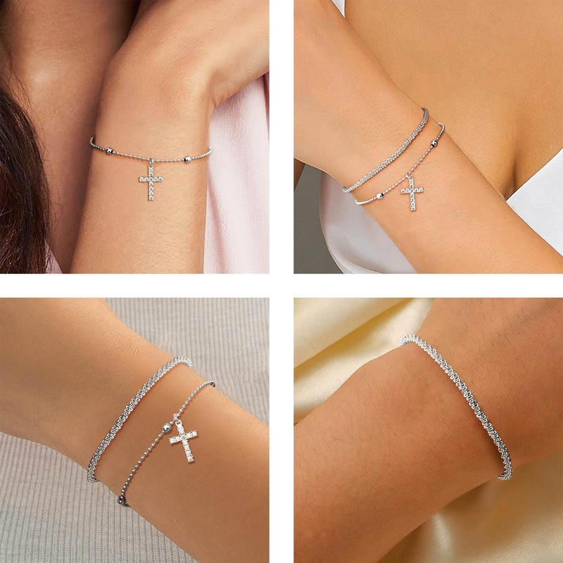 Dochais 14K Gold Heart Bracelet for Women, Adjustable Silver Matching