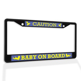 Metal Insert License Plate Frame Caution Baby on Board B Weatherproof Car Accessories Black 2 Holes Solid Insert