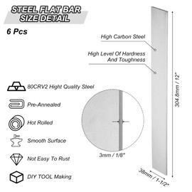 PATIKIL 80CRV2 Steel Flat Bar, 6 Pcs 12" x 1 1/2" x 1/8" Knife Making Steel Iron Stock for Forging Blade Knife Sword Chopper