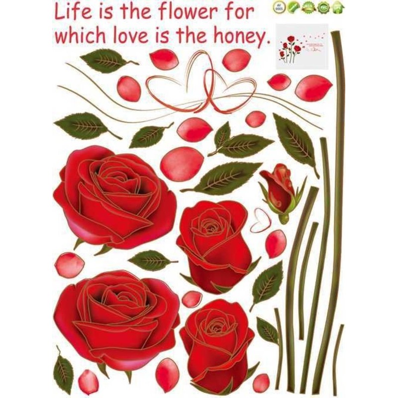 Decals Design 'Romantic Rose Flowers' Wall Sticker (PVC Vinyl, 50