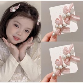 VOKLLIYU ヘアクリップ パールヘアピン 4個セット ヘアクリップ 髪留め 髪飾り 前髪 おしゃれ 可愛い レディース ヘアアクセサリー 日常使い パーティーにも最適（ピンク-4個 ）