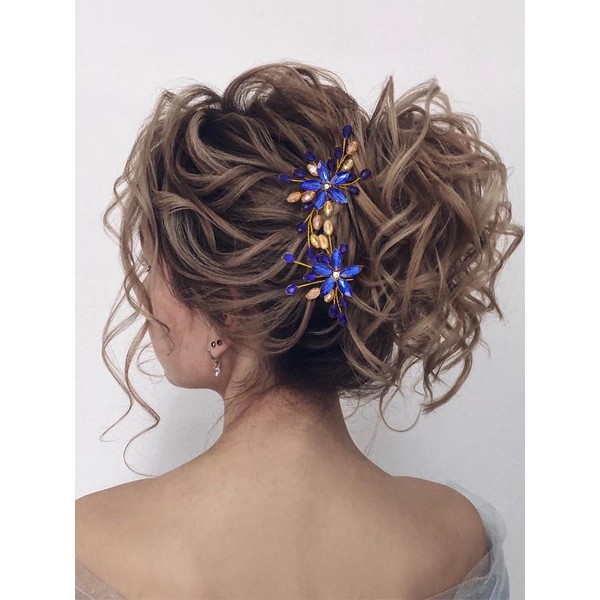 IYOU Women Wedding Hair Pins Royal Blue Flower Hair Piece