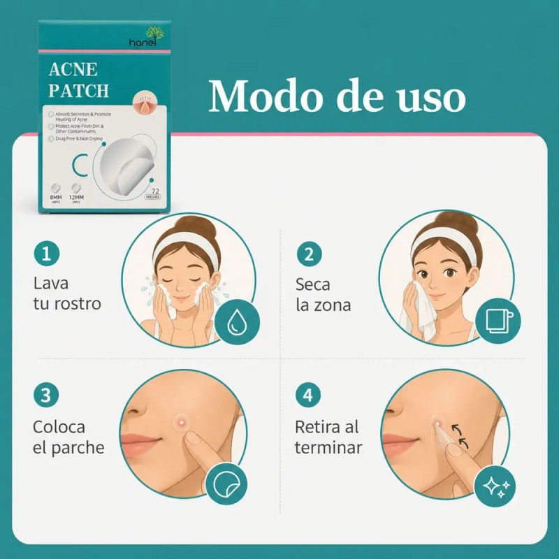 Parches Antiacné Absorben Grasa Espinillas Granitos 72 Pz