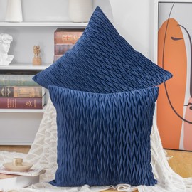 MADIZZ Set of 2 Super Soft Velvet Decorative Throw Pillow Covers 26x26 inch Blue Square with Texture Luxury Style Cushion Case European Pillow Shell for Sofa Bedroom