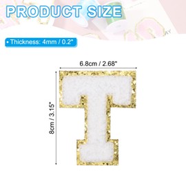 PATIKIL Iron on Letter Patches, 3 Pack Chenille Glitters Letter Patches Embroidered Patch for Repairing Jeans Clothing Bags Hats Shirts Craft, White, Alphabet T