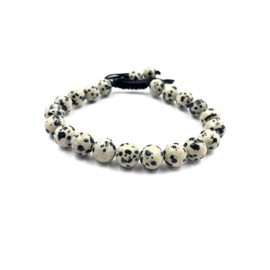 SHNAYA JEWELS AAA DALMATIAN JASPER Natural Healing Power Gemstone Crystal Beads Unisex Adjustable Macrame Bracelets 8mm