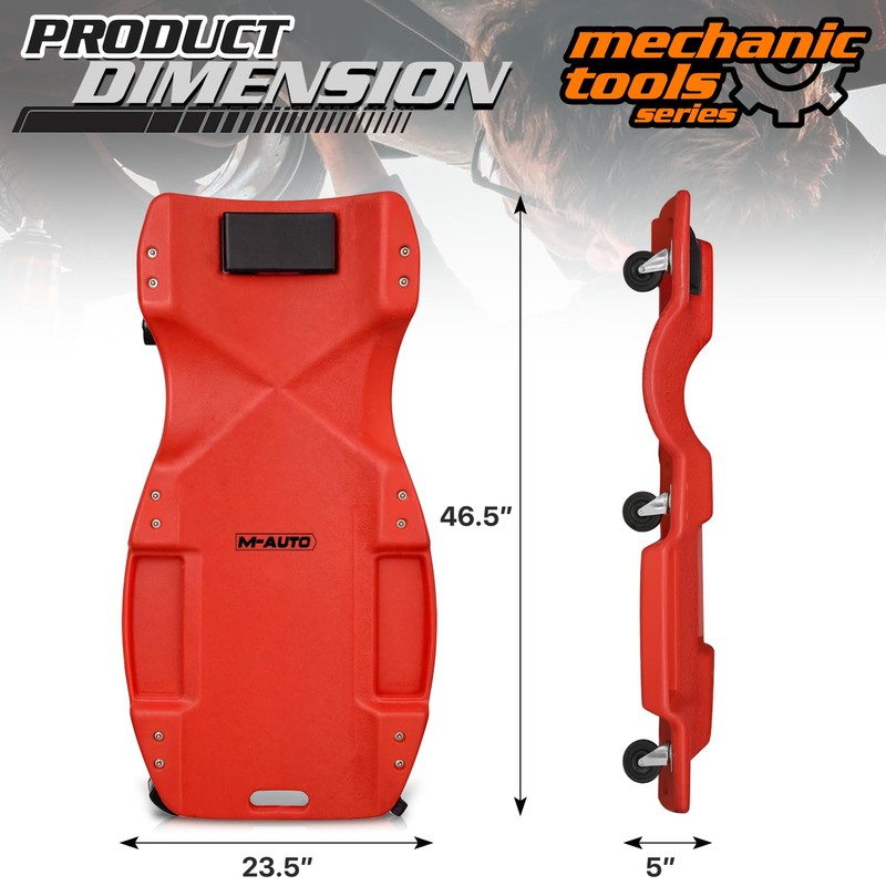 M-AUTO Mechanic Plastic Creeper with Dual Tool Trays, 48" Ergonomic