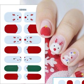 6Sheets Christmas Gel Nail Stickers White Snowflake Gel Nail Polish Strips Glitter Santa Claus Xmas Trees Elk Design Cute Christmas Stickers Full Wrap Winter Gel Nail Strips for Women Manicure DIY