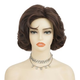 Brown 50s Short Curly Wig for Women Synthetic Costume Wig for Halloween Theme Party Cosplay