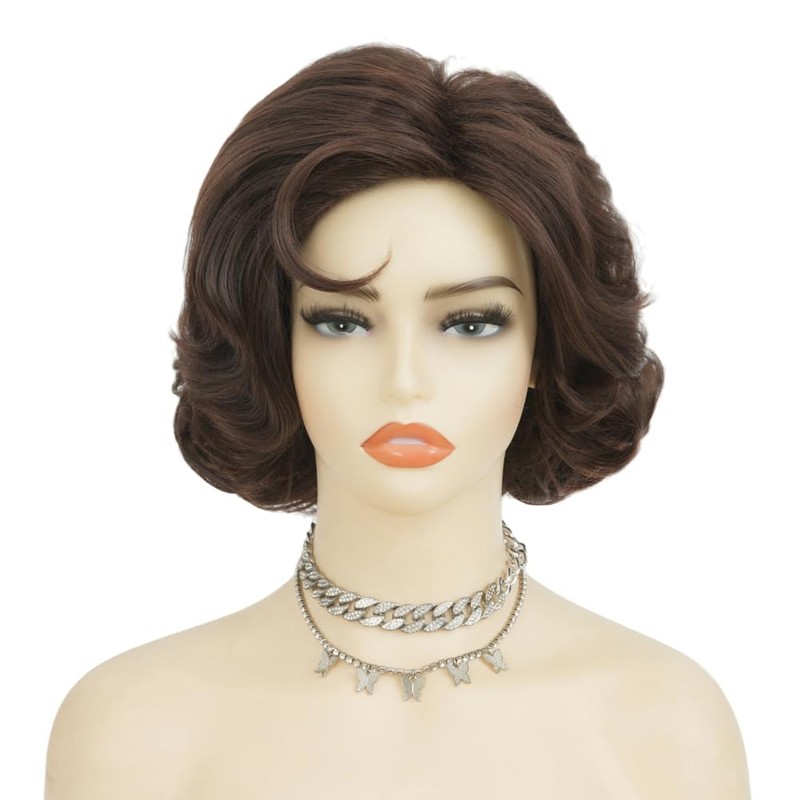 Brown 50s Short Curly Wig for Women Synthetic Costume Wig
