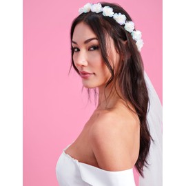 xo, Fetti - Velo de corona de flores de despedida de soltera, iridiscente | Accesorio bohemio para despedida de soltera, decoración de diadema floral para novia para ser novia, regalo de despedida de