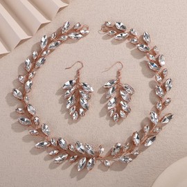 Teyglen Bride Wedding Rhinestone Hair Vine Bridal Crystal Headband Hair Piece Sparkly Rhinestone Headpiece Hair Accessories for Women Wedding Party Prom (Rose gold)