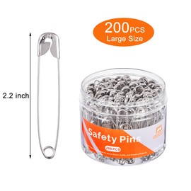 NEEWAY Large Safety Pins, Pack of 200, 2.17Inch/55mm Nickel-Plated Safety Pin for Home Decor, Crafts, and Creative Projects