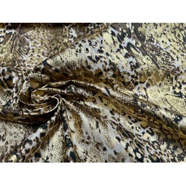 Metallic Snake Skin Print Python Leopard Animal Fabric Linen Look Cotton Blend Curtain Decor Dress - 140cm Wide - Gold (2 Metres)