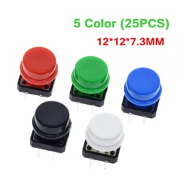Unbranded 25pcs Tactile Push Button Switch Momentary Micro 12*12*7.3MM + 25pcs Tact Caps
