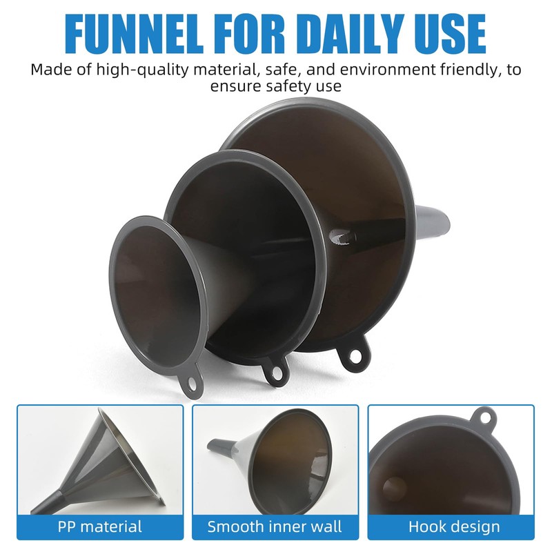 Plastic Kitchen Funnel Set of 3, Round Kitchen Funnels for