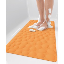 Bligli Bathtub Mat Non Slip, 16x40 inch Extra Long Bath Tub Mat with Strong Suction Cups, Soft Rubber Bathroom Floor Mat, Machine Washable, 100% BPA Free (Orange)