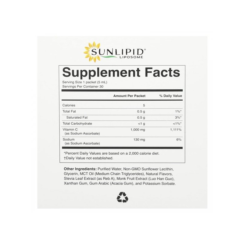 (선리피드) Sunlipid, 리포소말 비타민C, MCT 오일 함유, 30팩, 각 5ml(0.17fl