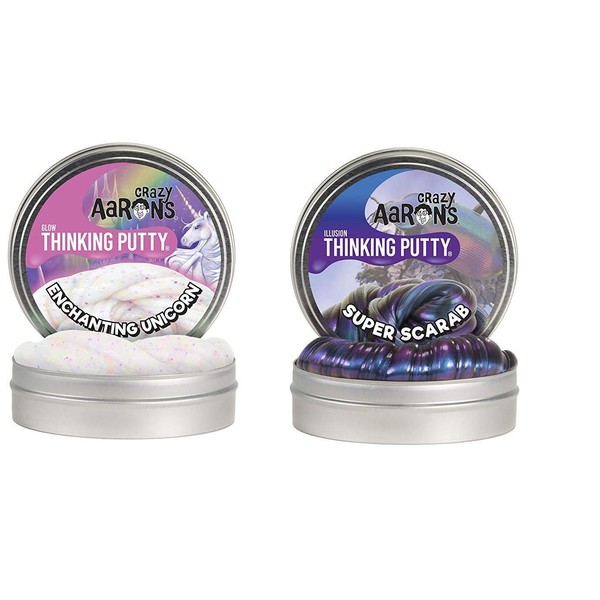 Crazy Aaron's Thinking Putty 6 oz Bundle GFT Set - Enchanted Unicorn and Super Scarab - 6 oz Glow in The Dark, Color Changing Putty - Never Dries Out
