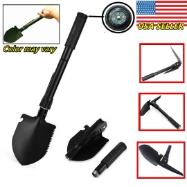 outcamp Foldable Compact Camping Shovel, Bottle Opener, Compass, & Saw Survival Tool