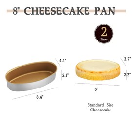 Marimer FOR BAKE Non-Stick 8" Oval Cheesecake Pan Set - 2-Pack Golden Aluminum Alloy Baking Molds for Perfect Cakes & Breads - Bake Like a Pro!