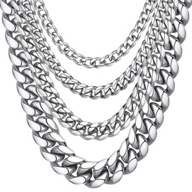 Cuban Mens Chains Stainless Steel Curb Link Chain Necklace 14mm 26 inches.