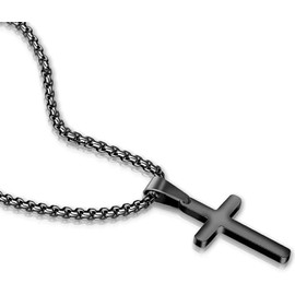 MUERDOU Cross Pendant Necklace for Men Women Boy Girl Black 316L Stainless Steel Christian Jewellery