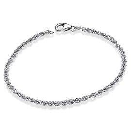 Materia SA-105 Women's Cord Silver Bracelet 19 cm 925 Sterling Silver Bracelet 2 mm Wide Rhodium-Plated, Sterling Silver