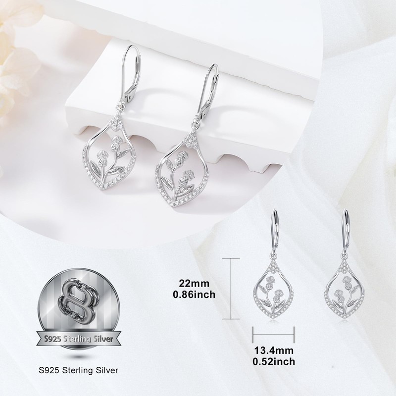 Scottish Thistle Earrings Sterling Silver Thistle Earrings Scottish Leverback Earrings
