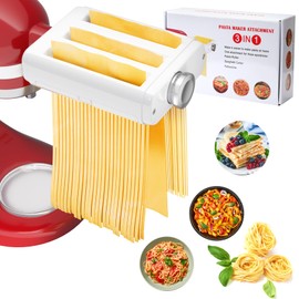 Pasta Maker Attachment 3 in 1 Set for All KitchenAid Stand Mixers Included Pasta Sheet Roller, Spaghetti Cutter, Fettuccine Cutter Maker Accessories and Cleaning Brush