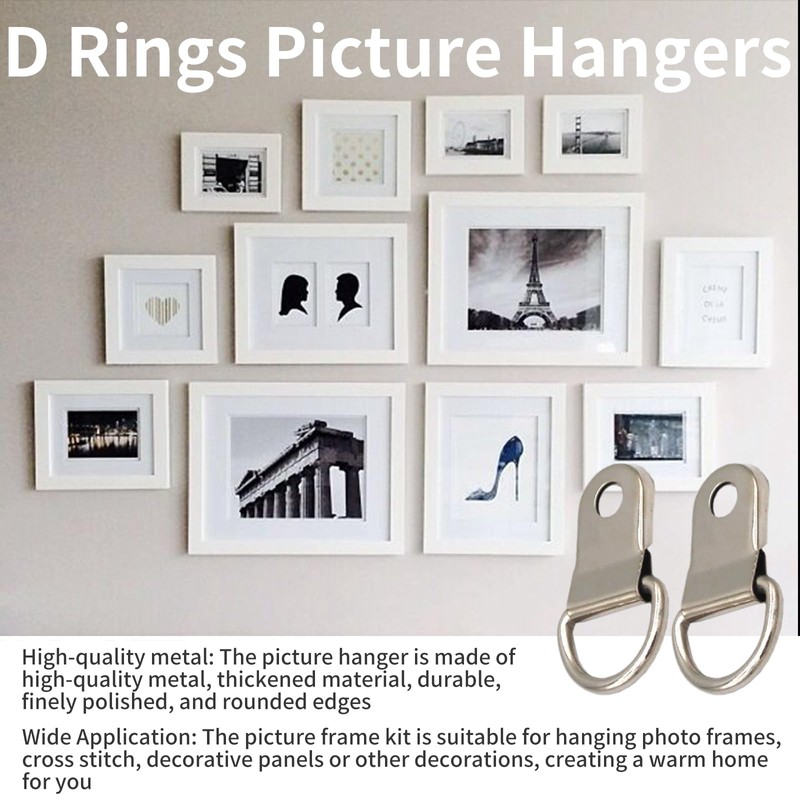 50 Sets Heavy Duty D Rings Picture Hangers - Galvanized