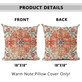 eshabear Orange Blue Ethnic Boho Pattern Throw Pillow Covers Pack of 2 Double-Sided Printing Home Indoor and Outdoor Sofa Bed Decor pillowcover (18x18, Boho Style Ethnic Design Decorative)