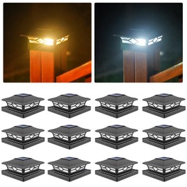 VOLISUN Solar Post Cap Lights: 12 - Pack Outdoor Deck Post Cap Lights Black for Dock Fence Waterproof 2 Color Modes,4x4/6x6 Wooden/Vinyl Posts