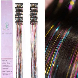 SOYZMYX 12pcs Clip in Hair Tinsel Extensions Sparkle & Highlights for Hair Multi-color 20 Inch Dazzle Hair for Party, Christmas Gift for Kids, Girls, Women(Multi-color)