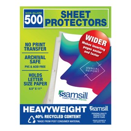 Samsill Recycled 500 Heavyweight Sheet Protectors, Non-Glare, for 3 Ring Binder, 3.3 MIL Thick Top Loading Document Protectors, Holds 10+ Sheets, Archival Safe/Acid Free, Bulk Pack of 500