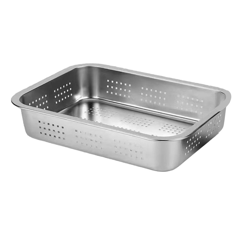 Stainless Steel Draining Rectangular Basin Vegetable Washing Drying Filter Basket