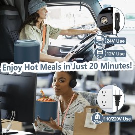 Wisakey 41-oz Electric Lunch Box Food Heater 100W Heated Lunch Box for Adults 12V 24V