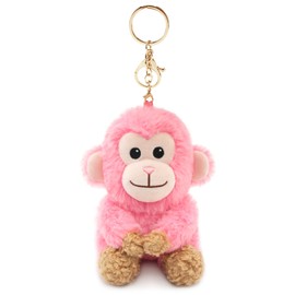 Stelle Monkey Plush Keychain Cute Pink Fuzzy Bag Charm Soft Stuffed Animals Key Chain Accessories Gifts for Girls/Women