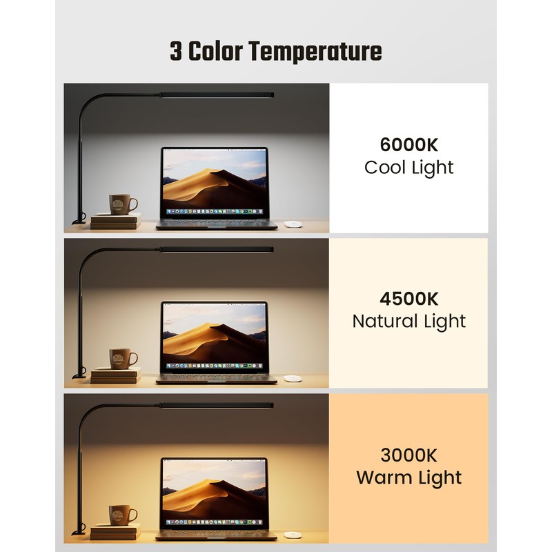 SUPERDANNY Eye-Caring LED Desk Lamp 360° Flexible Gooseneck Work Lamp