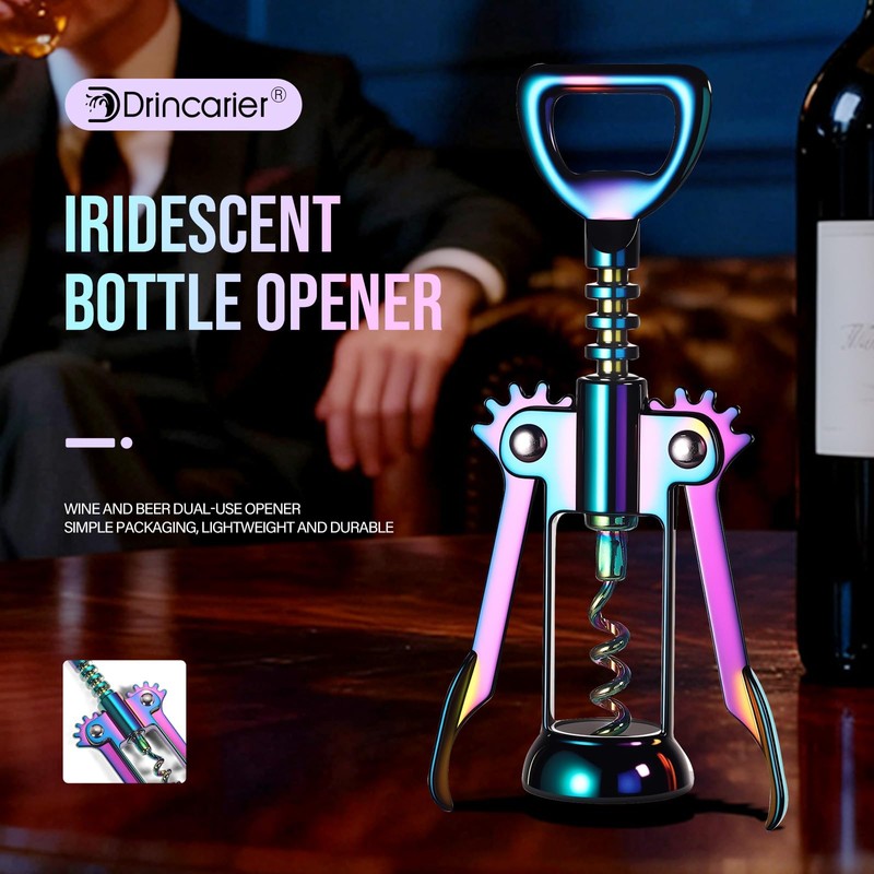 Winged Corkscrew, Iridescent Bottle Opener, Cork Remover, Rainbow Wine Gift