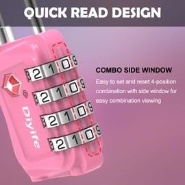 TSA Luggage Locks, [Updated Version] [4 Packs] Diyife 4-Digit Security Padlock, Resettable Zinc Alloy Combination Padlocks, Small Code Lock for Travel Suitcases Luggage Bag Case (Pink)