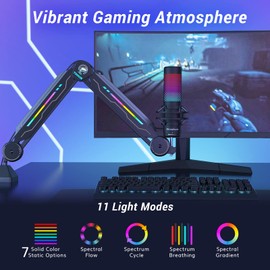RGB Boom Arm, TONOR Adjustable Mic Stand with RGB Light, 5/8’’ Screwadapter, Excellent Compatibility, Rotatable Suspension Boom Scissor Stand for Gaming Streaming Podcasting YouTube Recording T90