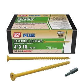 Grip-Rite PrimeGuard Plus Premium Deck Screws for Outdoor Projects - Bugle Head - T-25 Star Drive - Coarse Thread Wood Screws - 10 x 4-1 Lb Box - Tan - L4STT1