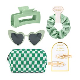 5PCS Bridesmaid Proposal Gifts Bridesmaid Hair Clips Scrunchies Sunglasses Makeup Bag Bachelorette Party Wedding Favors Bridal Party Present Hair Accessories for Women Girls Green