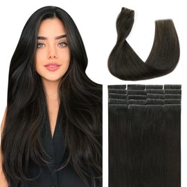 SURNEL Injected Tape in Hair Extensions 16 Inch Darkest Brown Natural Real Hair Extension Upgraded Seamless Remy Invisible Skin Weft Straight 20 Pcs 35g(#2-16)