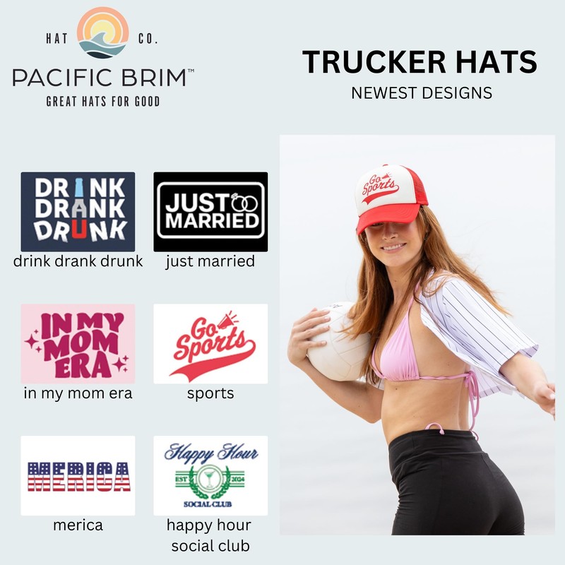 PACIFIC BRIM Women's Adjustable Cap Mesh Side Panels Trucker Hat