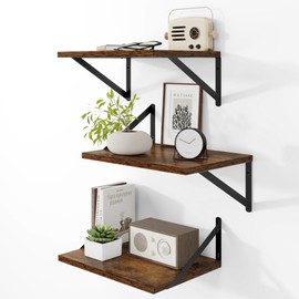 Deep Floating Shelves for Wall, 12 Inch Deep Floating Shelves Set of 3, 16W x 12D Wood Wall Shelves, Wide Wood Shelves with Metal Bracket for Living Room, Kitchen, Office, Bedroom - Rustic Brown