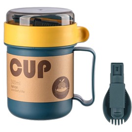 SUNSHNO Soup Mug,18 Ounce Microwave Soup Cups with Lid Allows Food Flasks Oven Milk Cup Food Jar Container for Noodles, Hot Cereal and More in a Single Container-（Yellow）