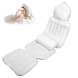 LIFEJXWEN Bath Pillow Full Body with Extra Lumbar Cushion · 168 Suction Cups (14x More Hold!) · 4D Soft Bath Pillow Set with Headrest & Removable Additional Pillow · 133 x 41 cm · Includes Wash Bag